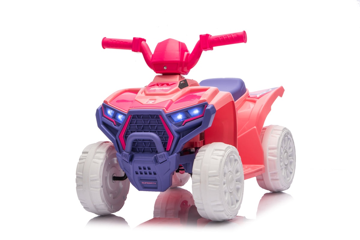 White+Pink 6V Mini Off-Road Battery Powered Motorized Quad for Kids