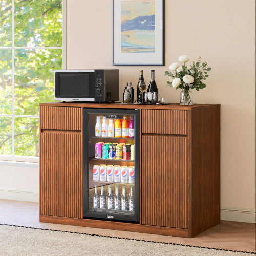 53'' Fluted Bar Cabinet with Fridge Space (Fridge Not Included), Modern Coffee Station