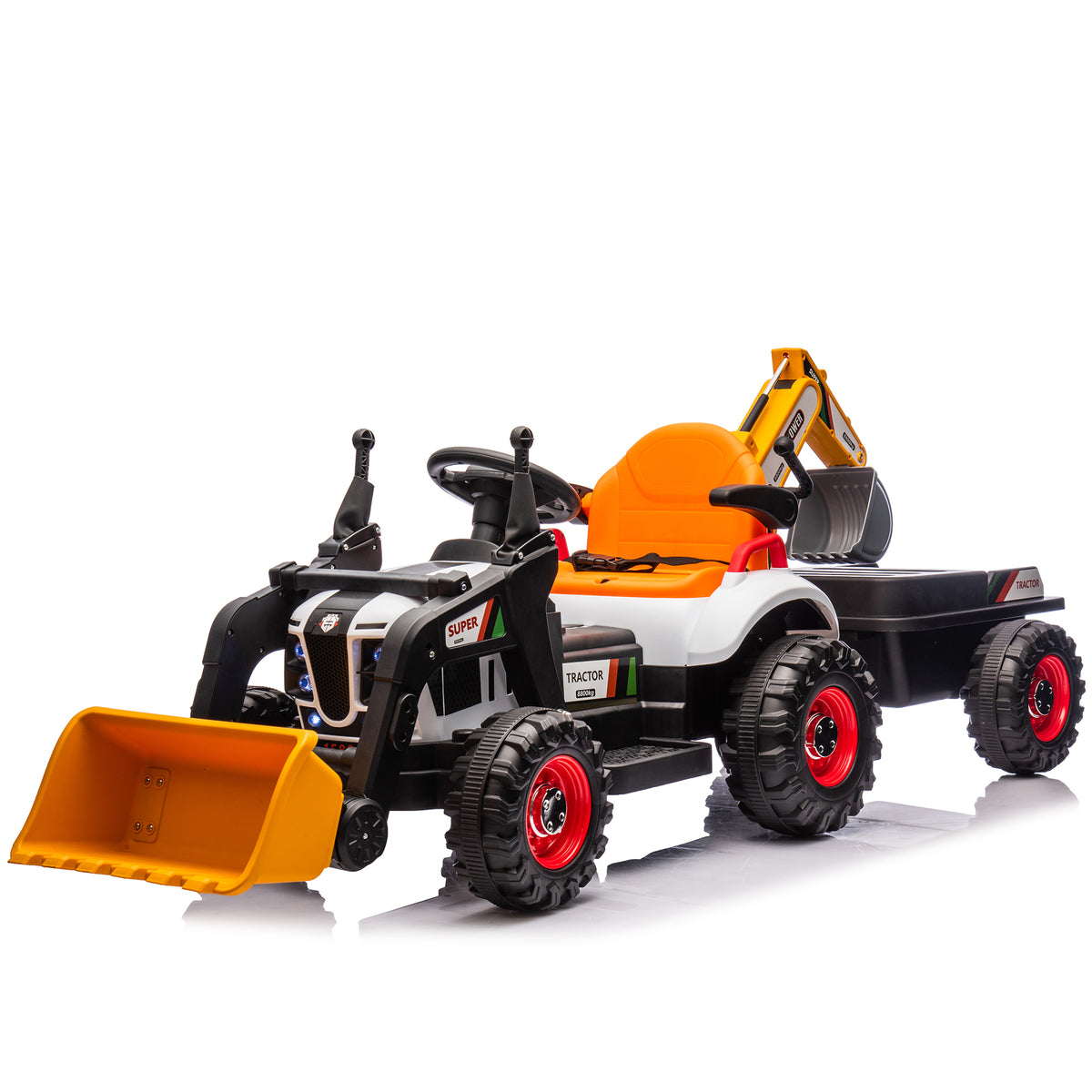 Orange 24V Kids Ride-On Electric Tractor Toy with 4-in-1 Construction
