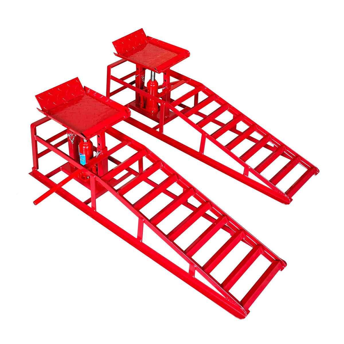 Hydraulic Car Ramps, 2-Pack, 11000 lb with Support Jack, Red