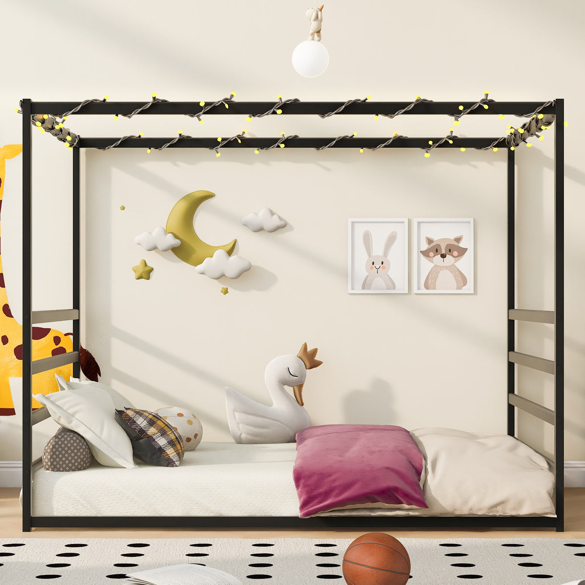 Black Queen size sunshade floor bed