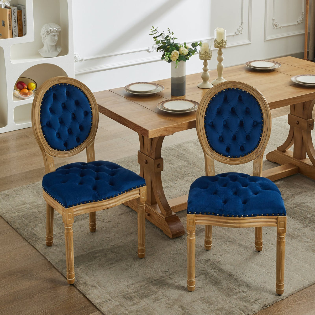 Blue Hand-pulled buckle decoration Velvet artificial leather Dining