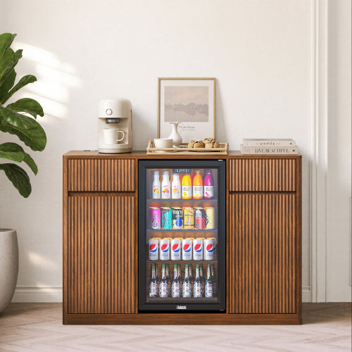 53'' Fluted Bar Cabinet with Fridge Space (Fridge Not Included), Modern Coffee Station