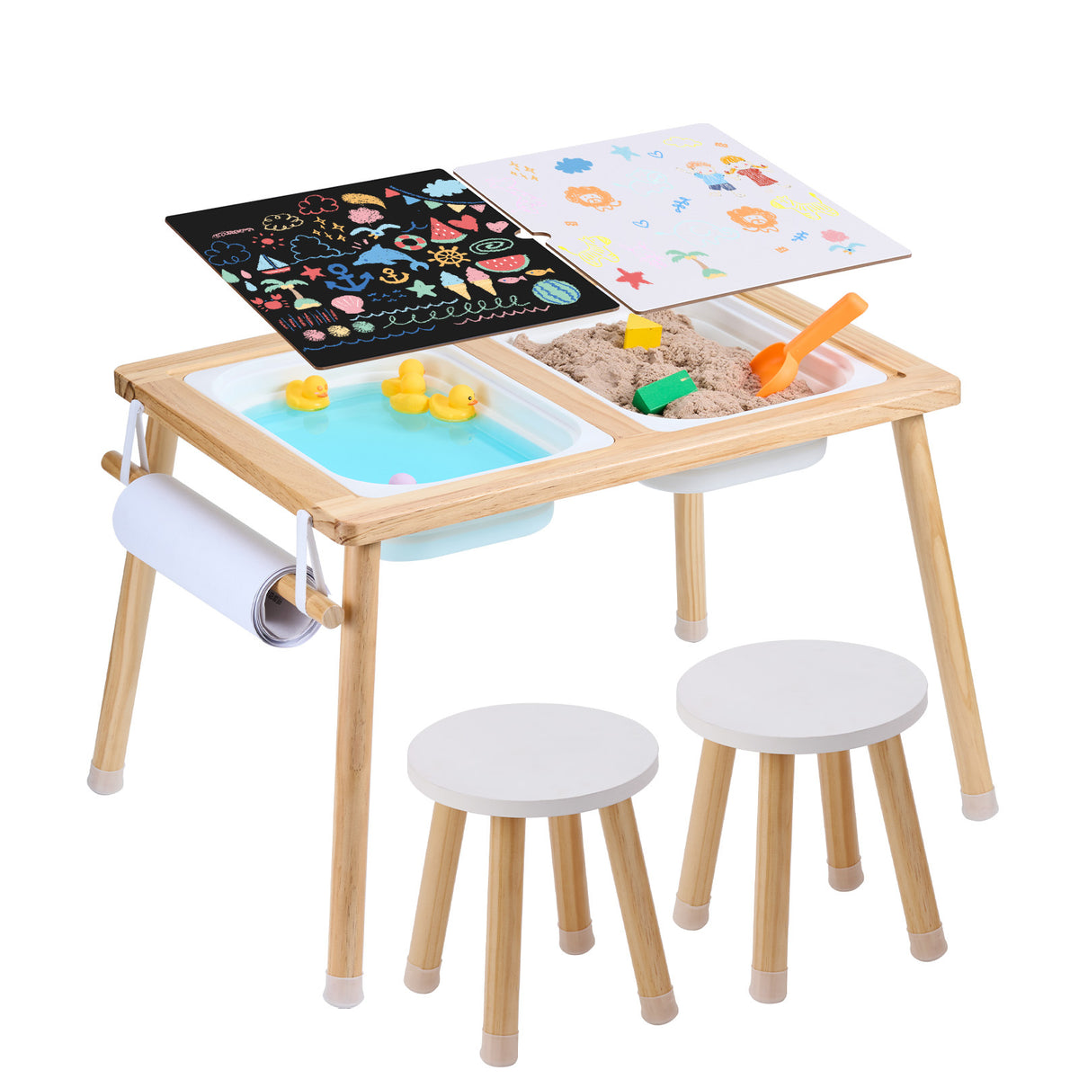 Wood Toddlers Activity Table with 2 Stools