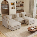 U-Shaped Sectional Sofa with Reversible Ottman,3-seater Sofa with 2 Ottmans,Modern Minimalist Soft Sofa Couch for Living Room,Light coffee Chenille