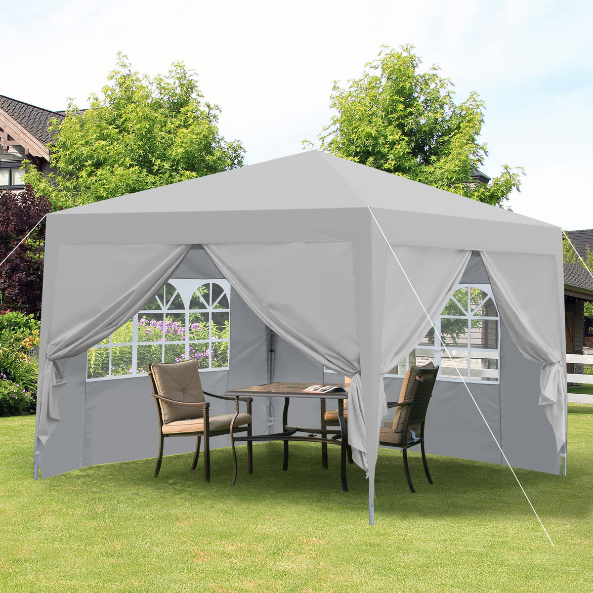 Grey Outdoor 10x 10Ft Pop Up Gazebo Canopy Tent Removable Sidewall