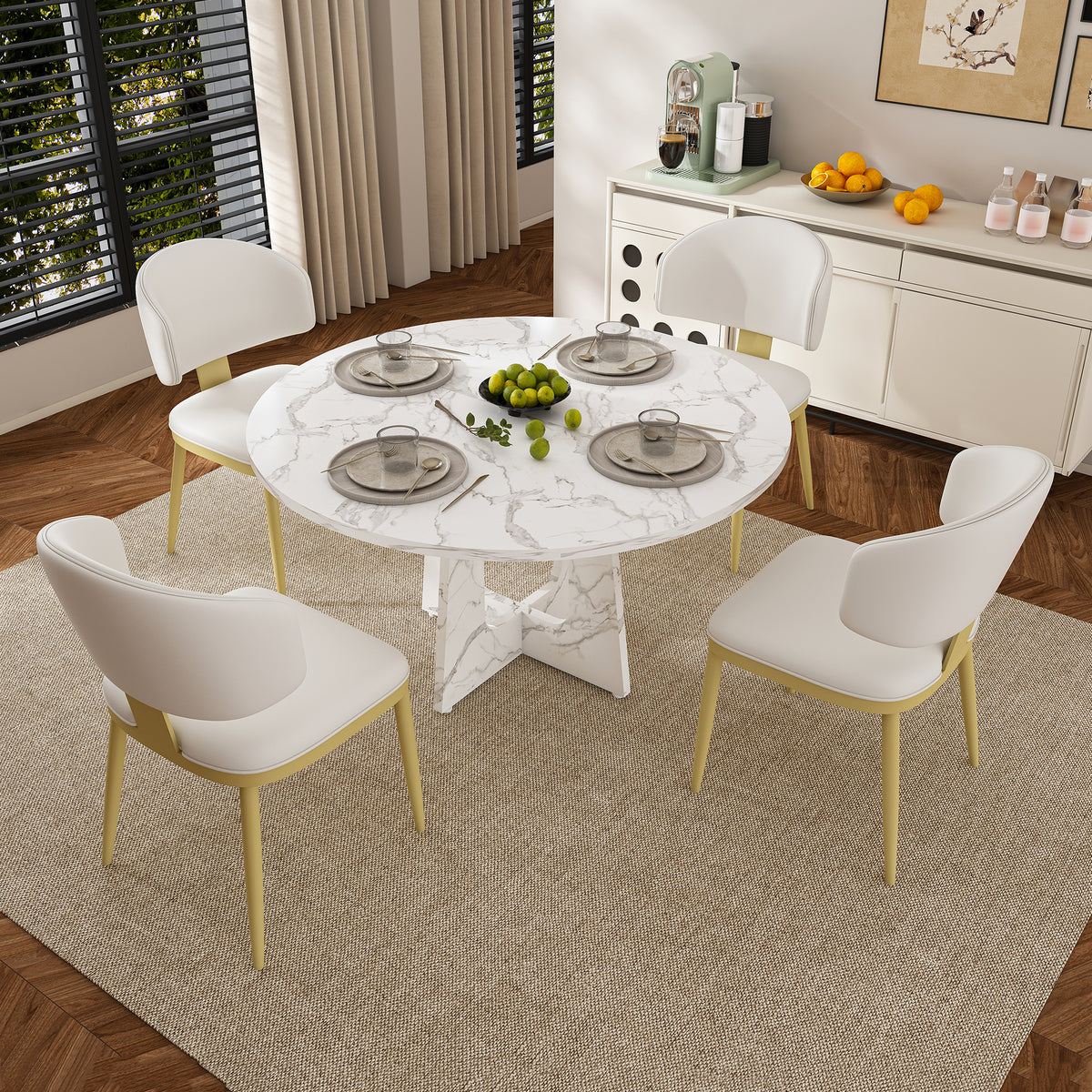White Spiced 5-Piece Round Dining Table Set for 4