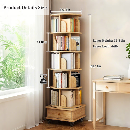 6 Tier Rotating Bookshelf, 360° Display Round Spinning Bookshelf