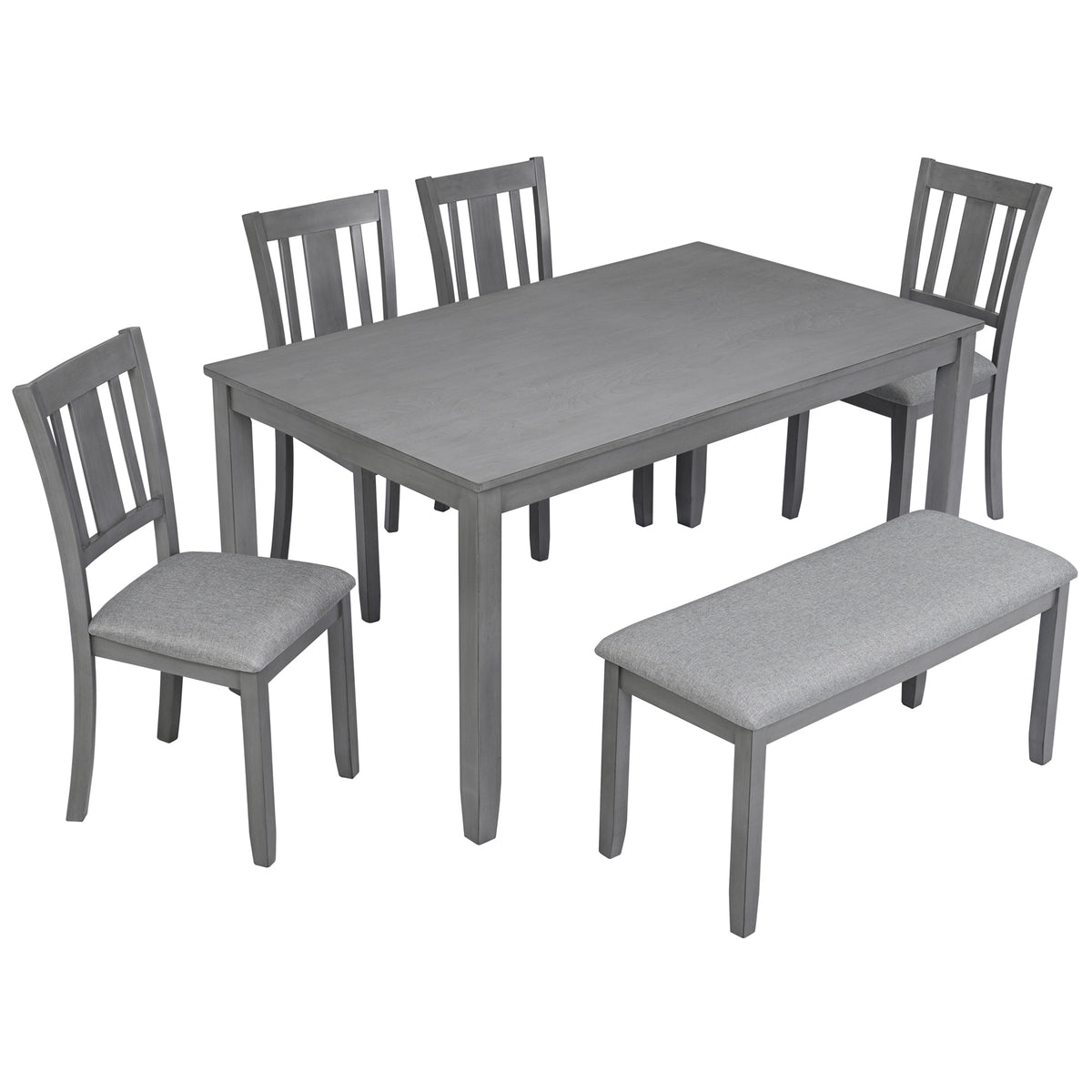 Gray Rectangular Wooden Dining Table with 4 Upholstered Chairs