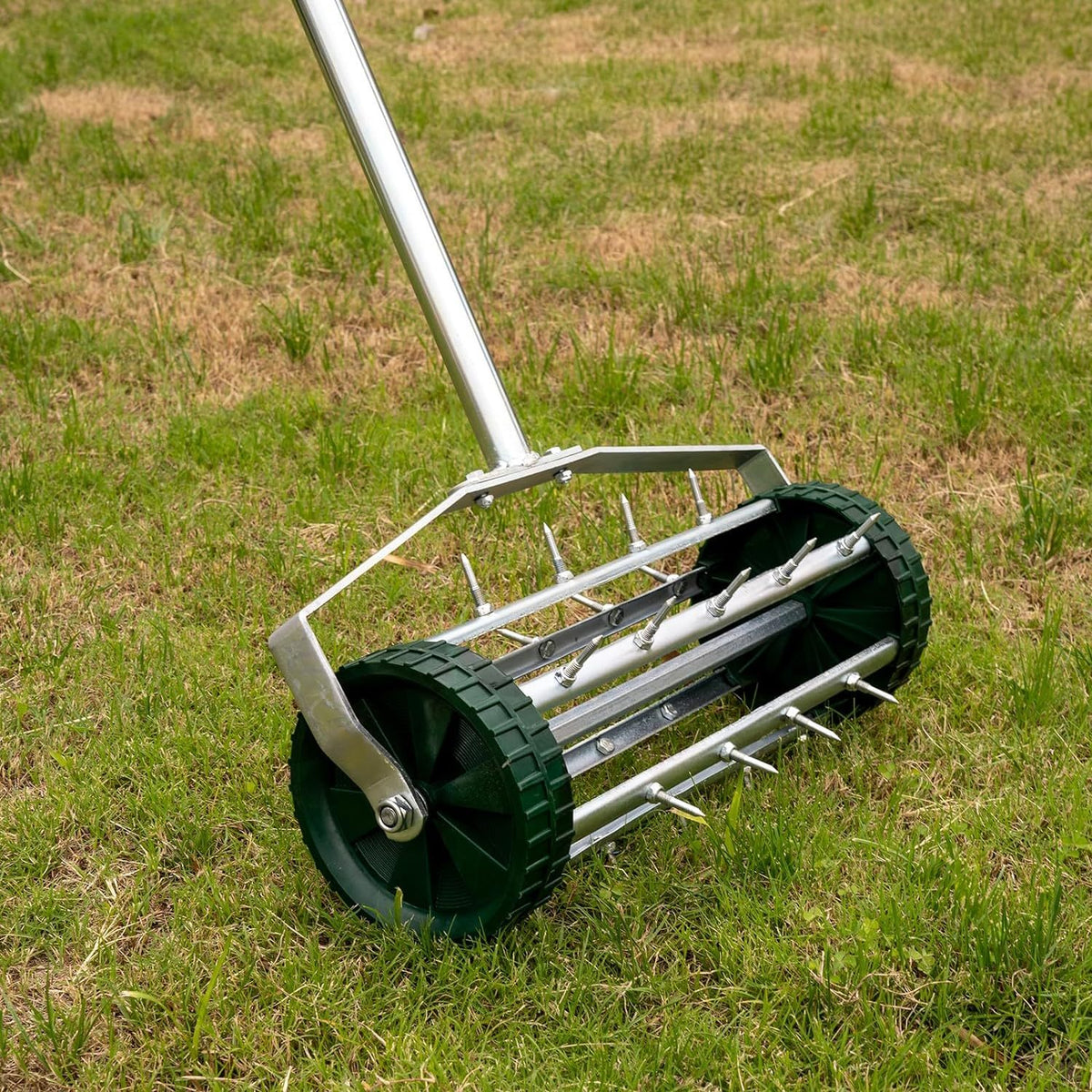 Silver Heavy Duty Rolling Lawn Aerator