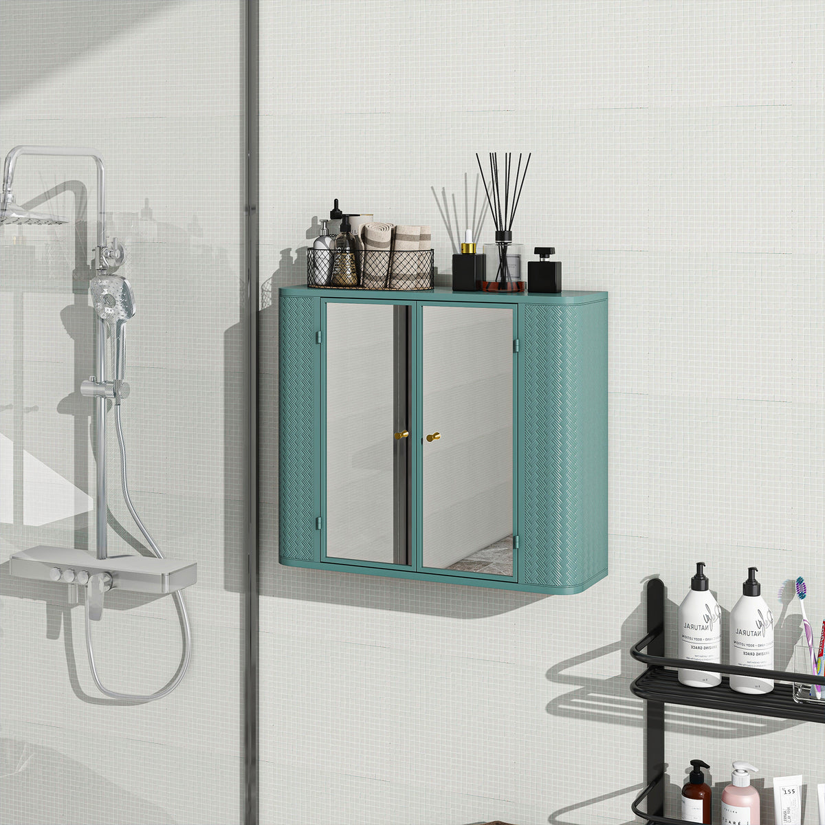 Army Green Army Green Wall-Mounted Bathroom Cabinet with Mirror
