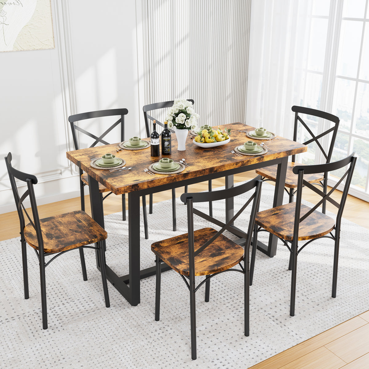 Brown 7 Pieces Dining Set 7-Piece Kitchen Table Set Perfect