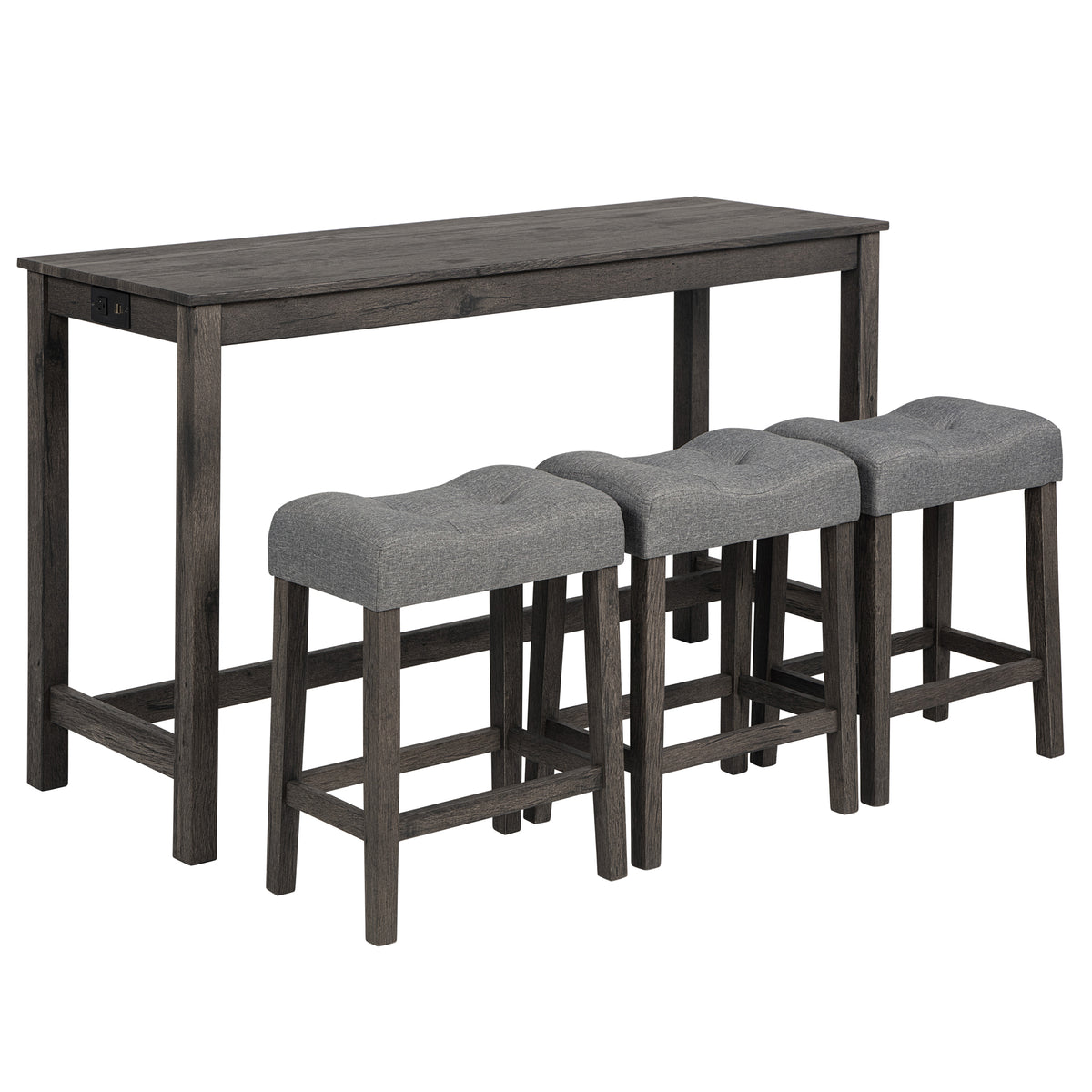 Dark Gray 4 Piece Bar Table Set with Power Outlet