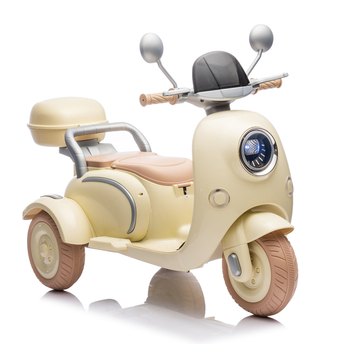 Beige Level-Up Two-Motor Kids Ride-On Electric Motorcycle