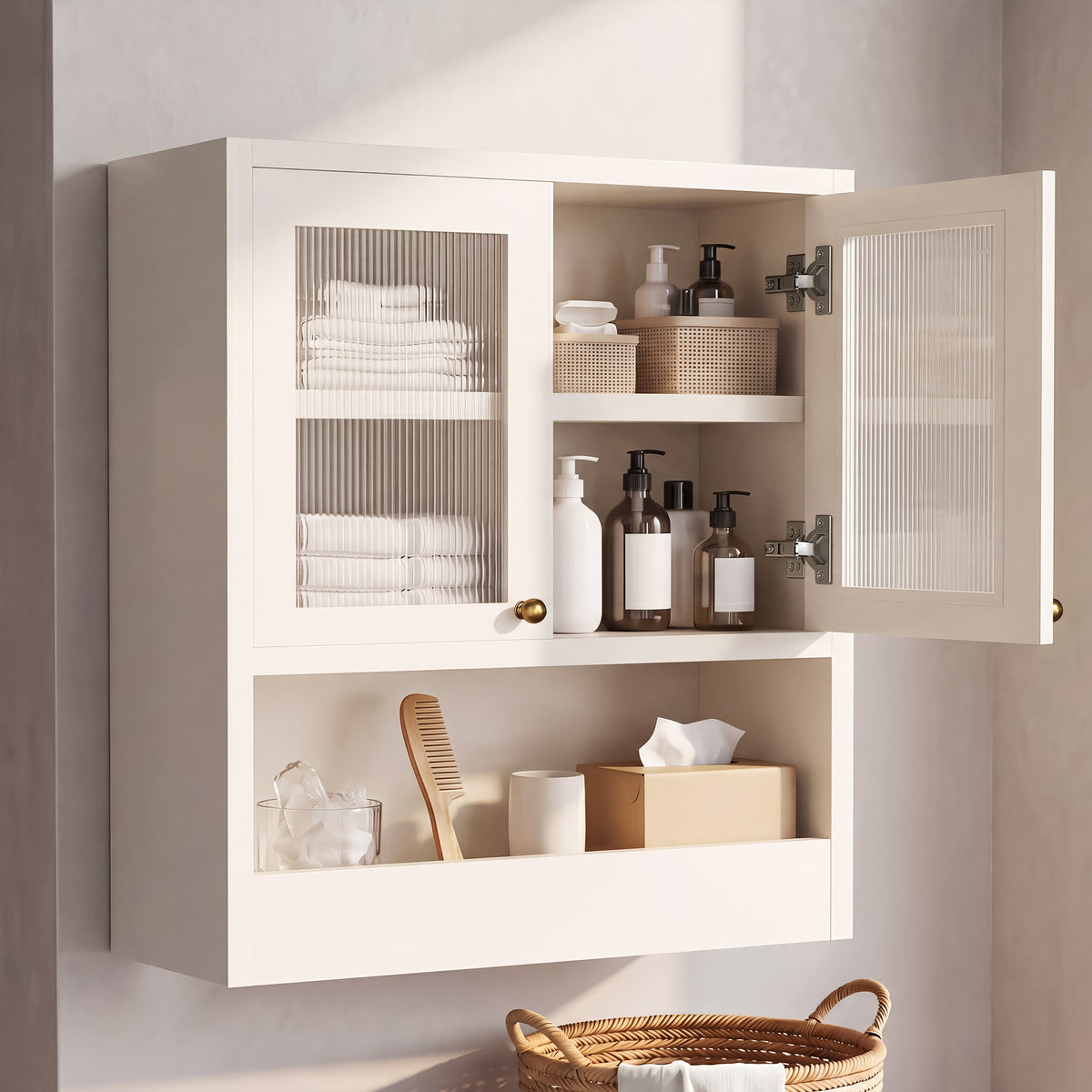 White OMCHOM Bathroom Wall Cabinet with Acrylic Doors