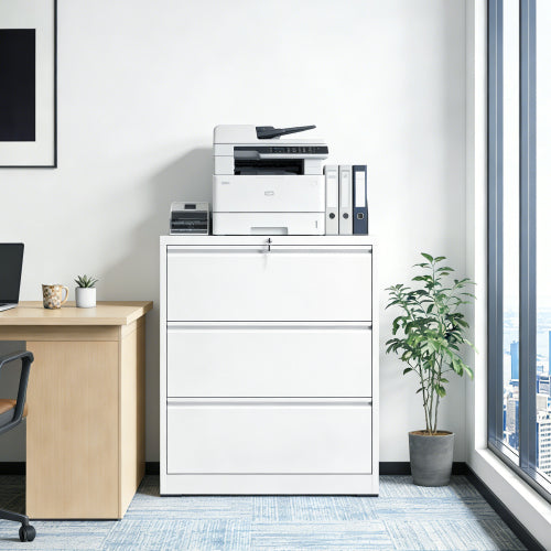 3 Drawer Lateral File Cabinet, 35.4 Inch Wide Metal Filing Cabinet
